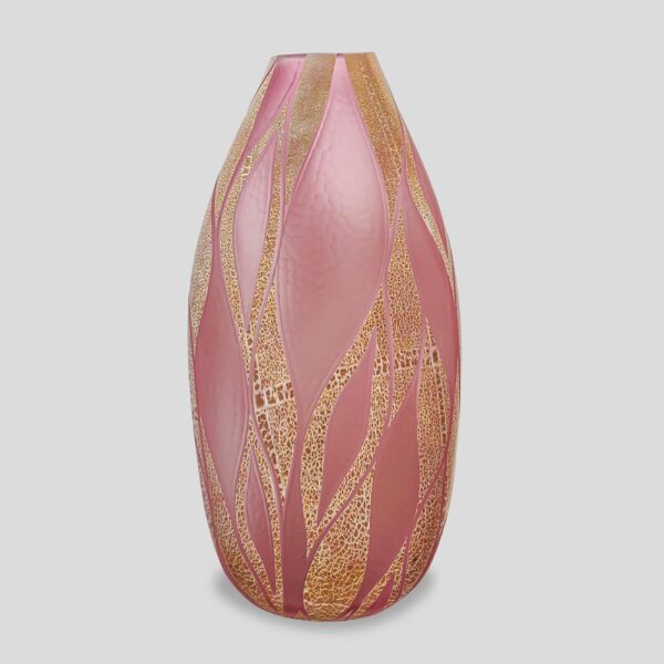 Glass Battuto Pink and Gold leaf Blown vase Murano