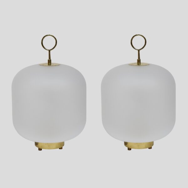 Pair of Midcentury style glass and brass table lamps