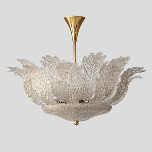 1940s Barovier and Toso clear leaf glass chandelier