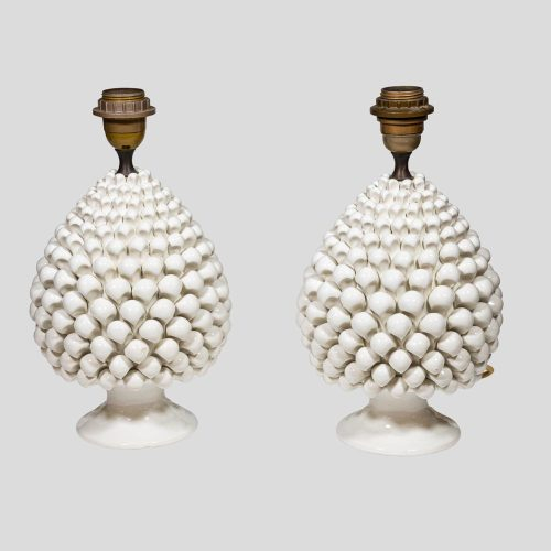 Pair of Vintage Pine cone shape white ceramic table lamps