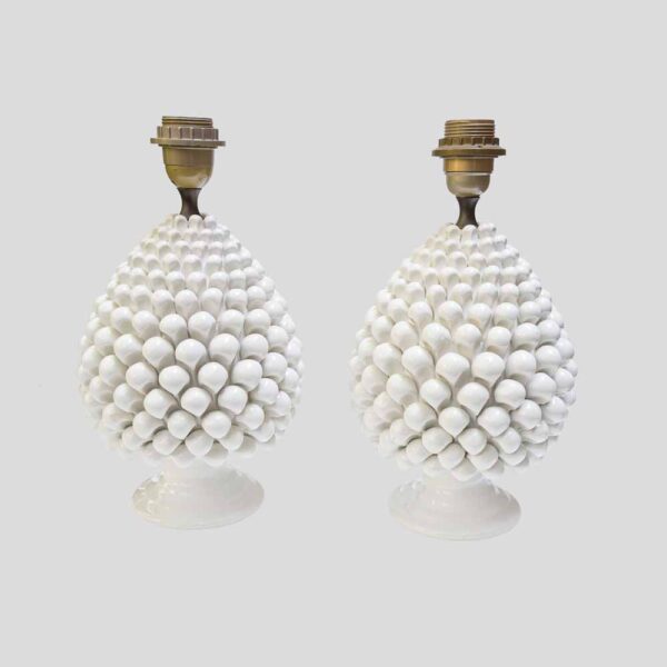 Pair of Vintage Pine cone shape white ceramic table lamps