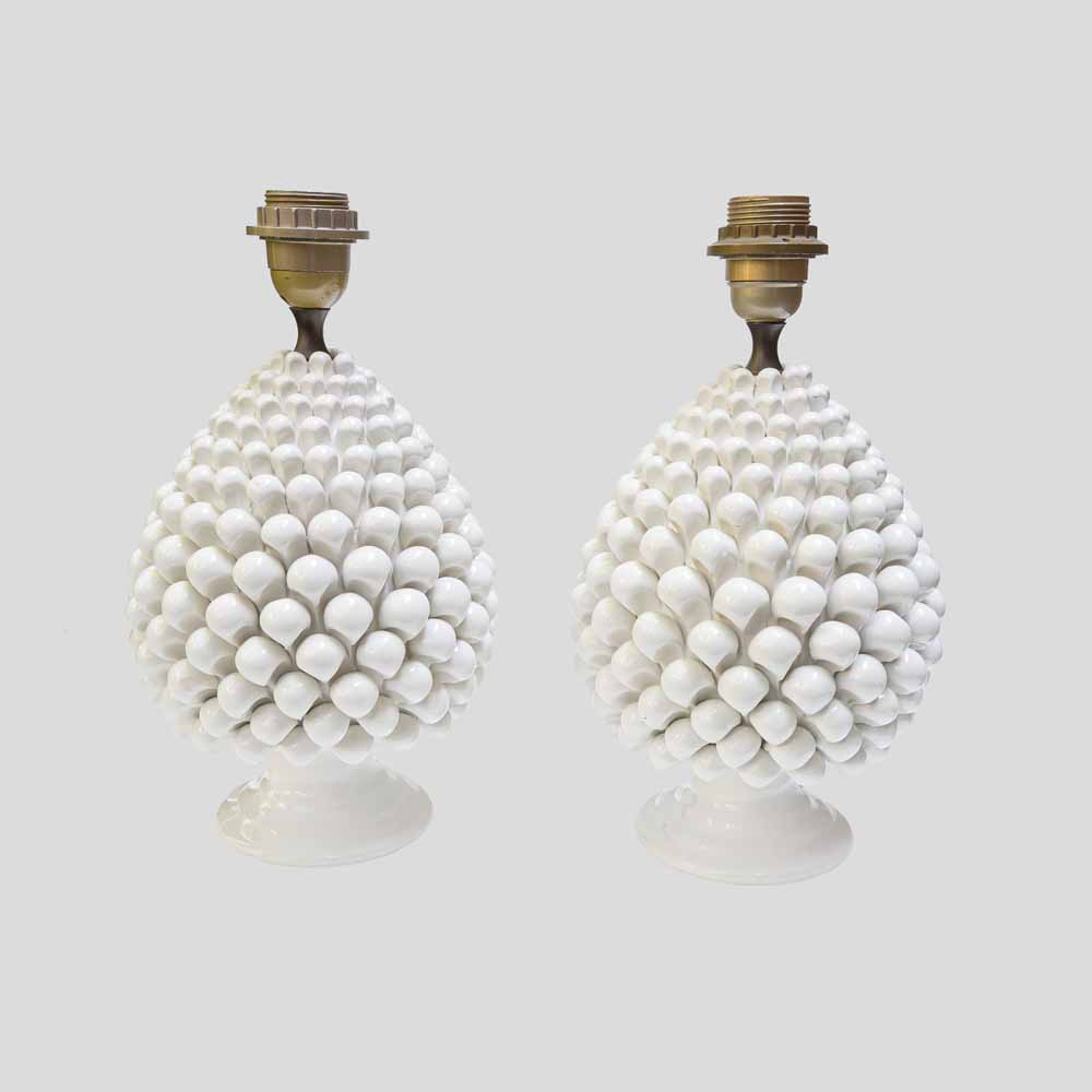 Pair of Vintage Pine cone shape white ceramic table lamps-FM2063 (13)