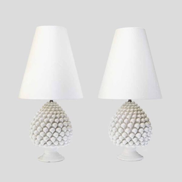 Pair of Vintage Pine cone shape white ceramic table lamps