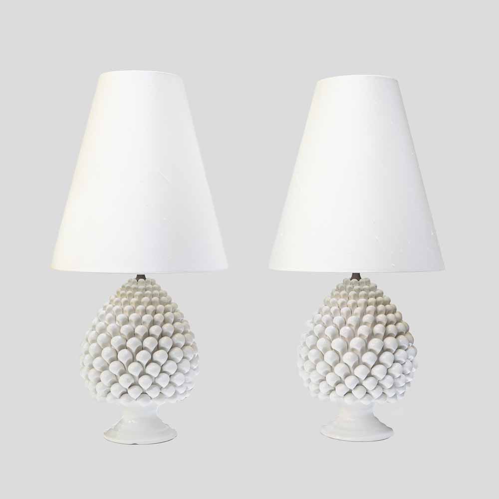 Pair of Vintage Pine cone shape white ceramic table lamps-FM2063