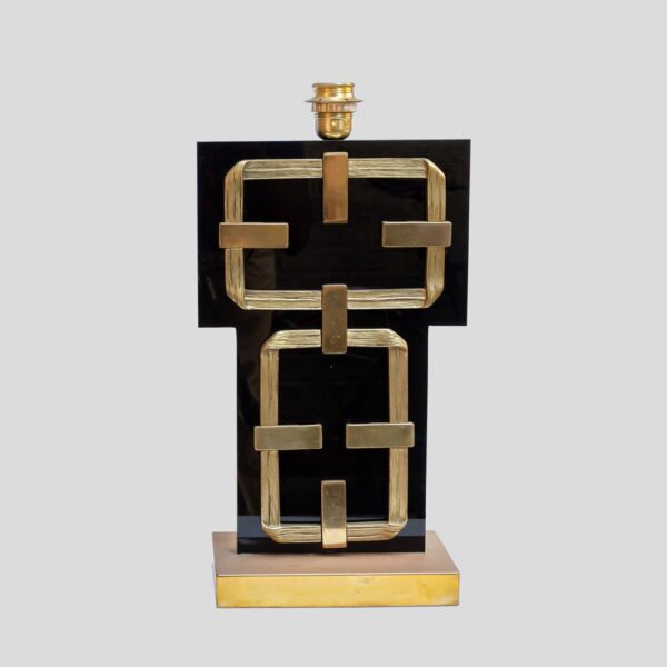 A black perspex with brass deco table lamps by Frigerio