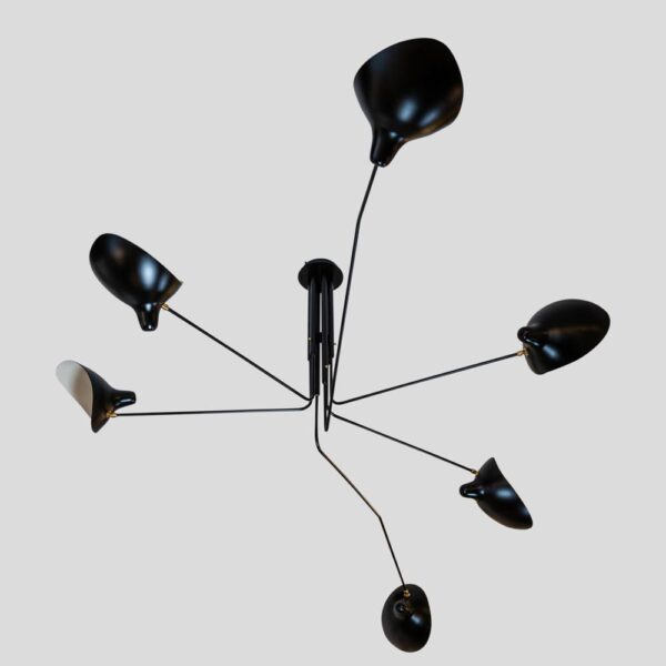 Black color Serge Mouille design 6 arms ceiling light