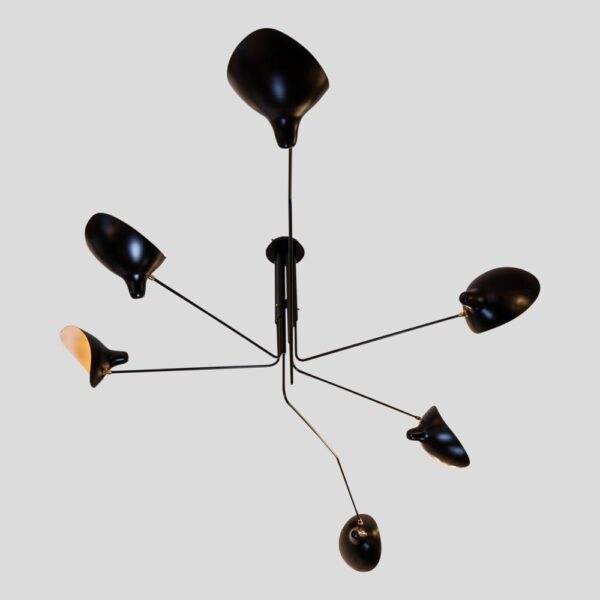 Black color Serge Mouille design 6 arms ceiling light