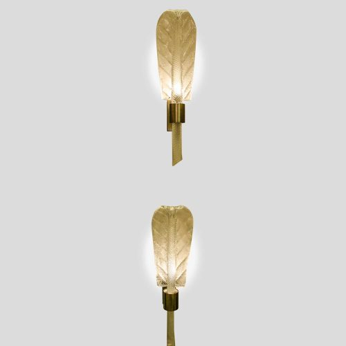 Pair of blown large glass leaf wall lights by Carlo Fuga