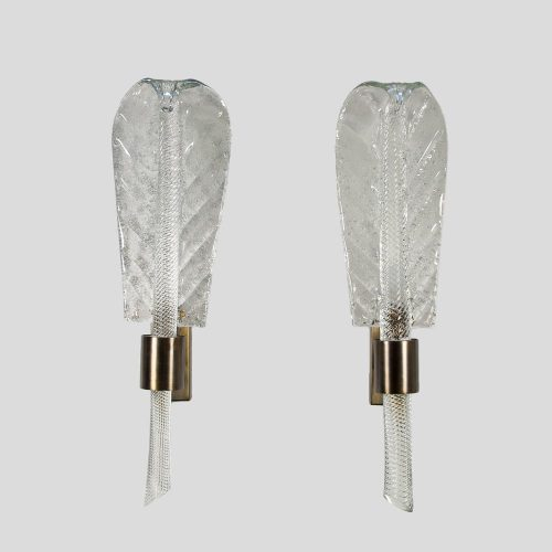 Pair of blown large glass leaf wall lights by Carlo Fuga