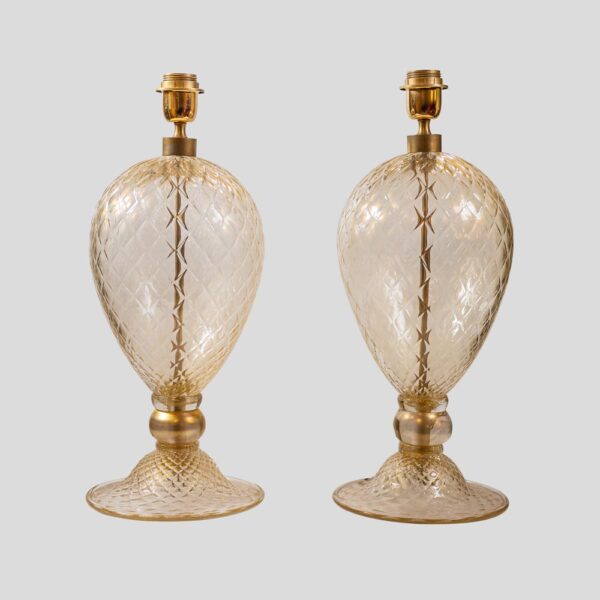 Pair of blown Murano glass Veronese table lamps