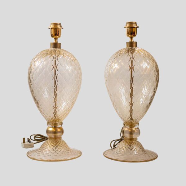 Pair of blown Murano glass Veronese table lamps