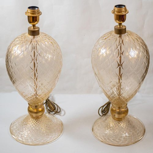 Pair of blown Murano glass Veronese table lamps