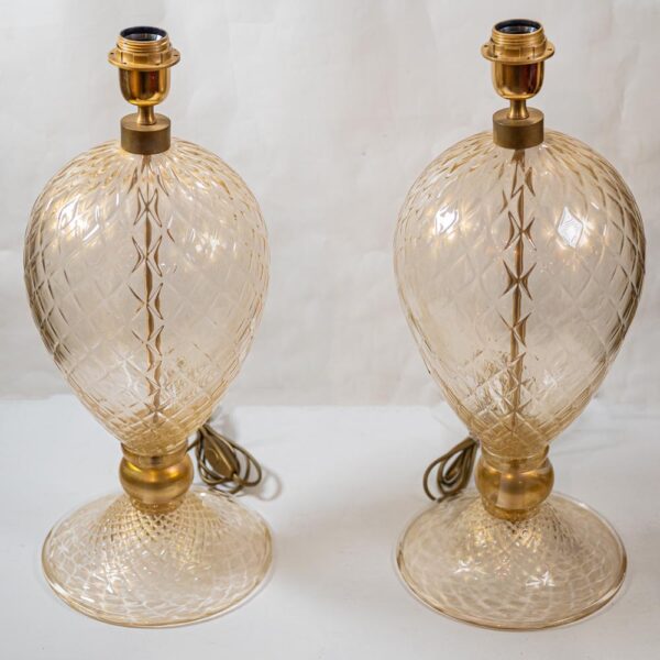 Pair of blown Murano glass Veronese table lamps