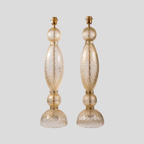Pair of tall blown clear glass with gold inclusion table lamps
