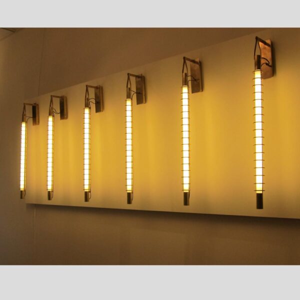 Pair of Franco Albini Attributed brass rings tube wall lights