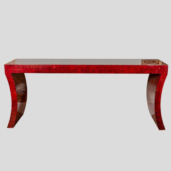 Long 1970s Red lacquer crackleware console table by Enrique Garcel