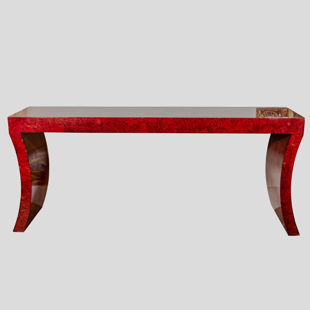 An impressive Red Laquer Crackleware finished Console Table 1980s-FM1997 (1)
