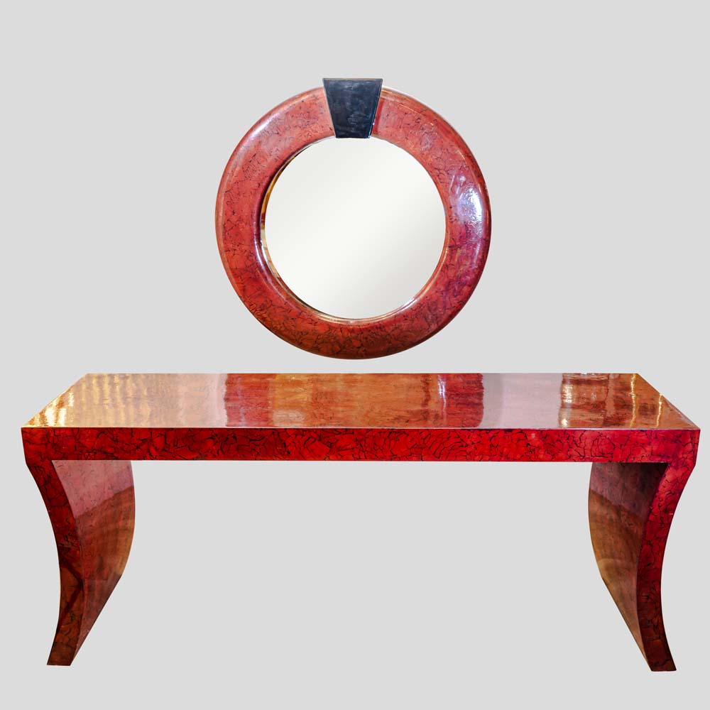 An impressive Red Laquer Crackleware finished Console Table 1980s-FM1997 (5)