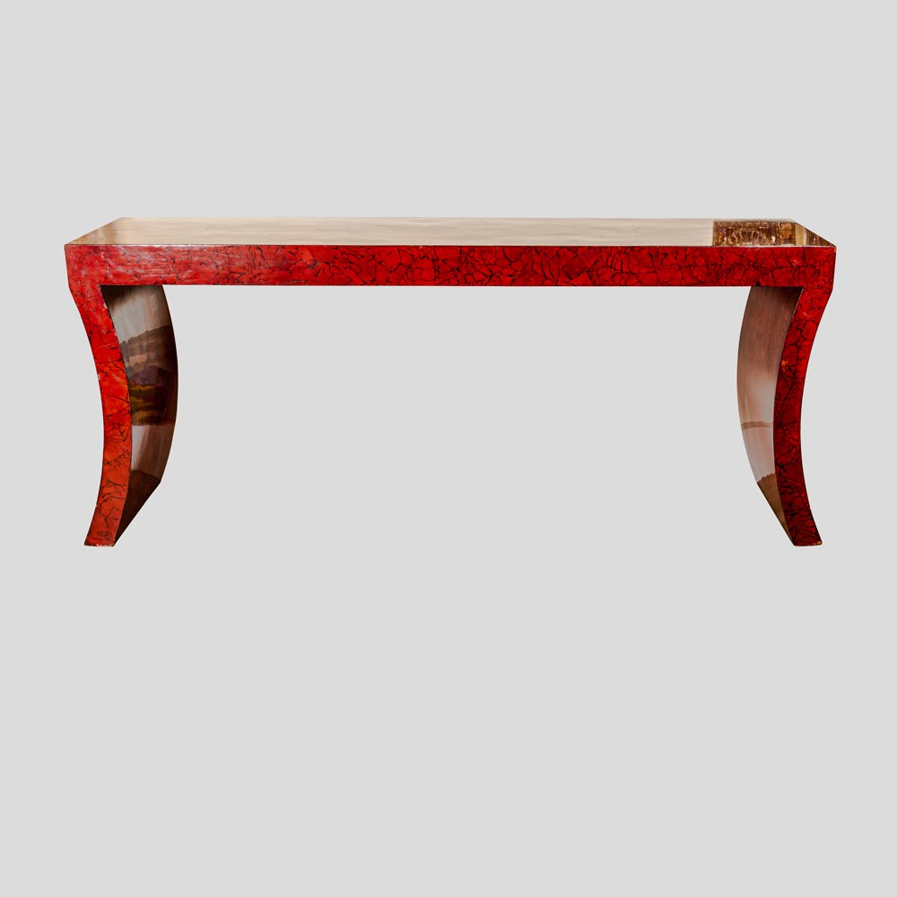 An impressive Red Laquer Crackleware finished Console Table 1980s-FM1997 (6)