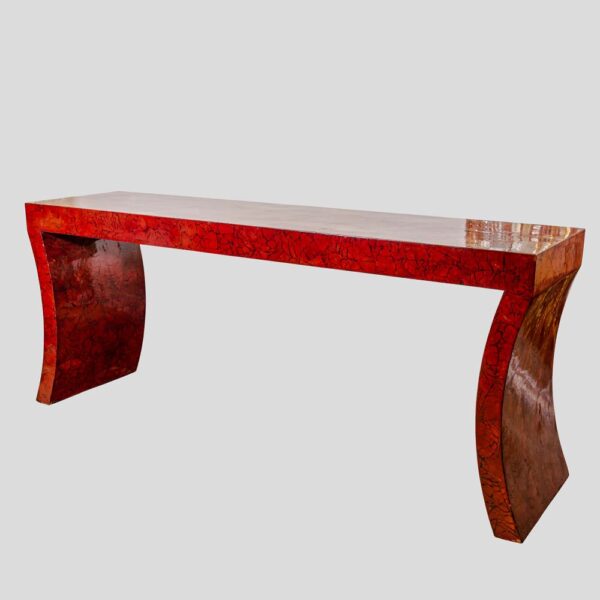 Long 1970s Red lacquer crackleware console table by Enrique Garcel