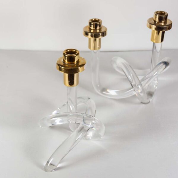1960s Single candlestick Pretzel lucite and brass