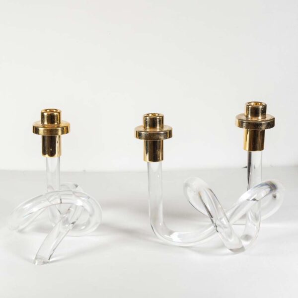 1960s Single candlestick Pretzel lucite and brass