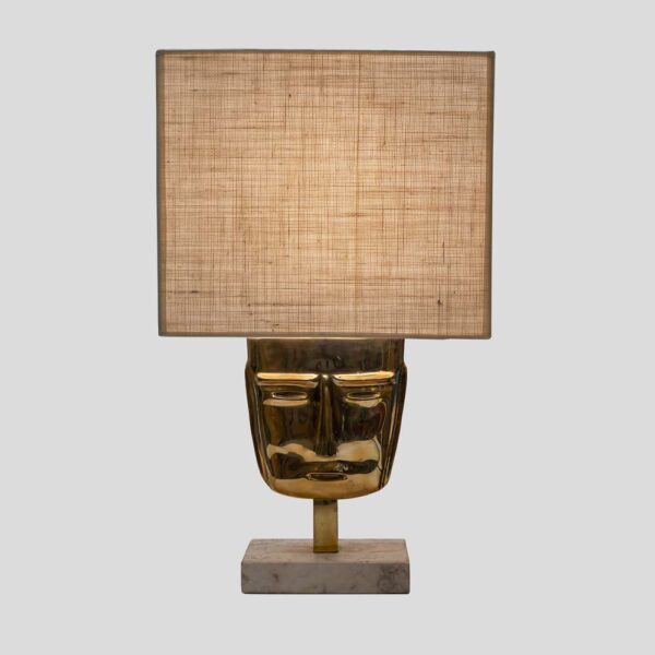 Vintage brass face sculpture table lamps set of 2