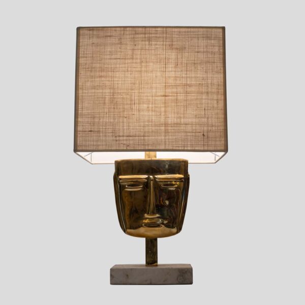 Vintage brass face sculpture table lamps set of 2