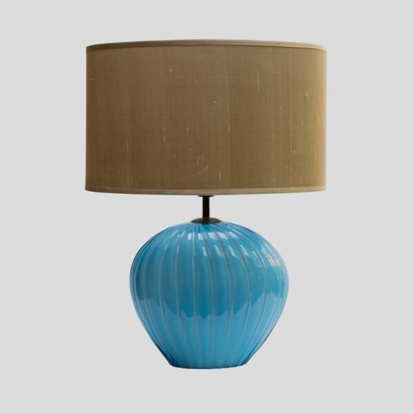 Pair of sky blue ribbed Barovier Murano Glass Table lamps