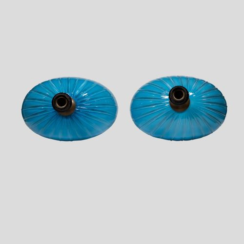 Pair of sky blue ribbed Barovier Murano Glass Table lamps