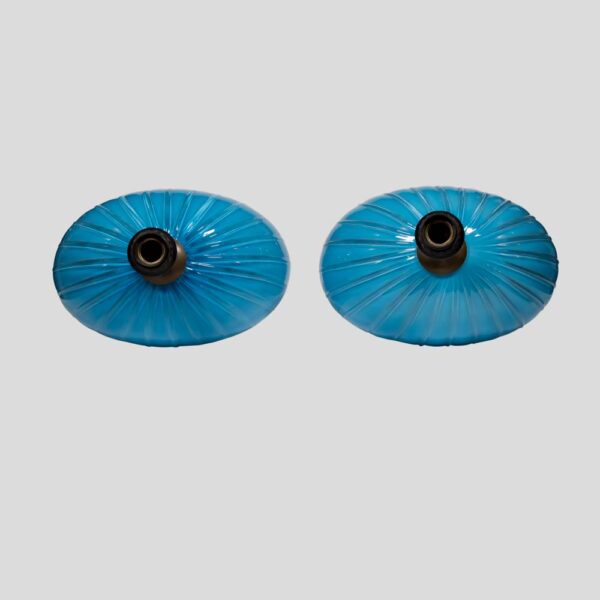 Pair of sky blue ribbed Barovier Murano Glass Table lamps