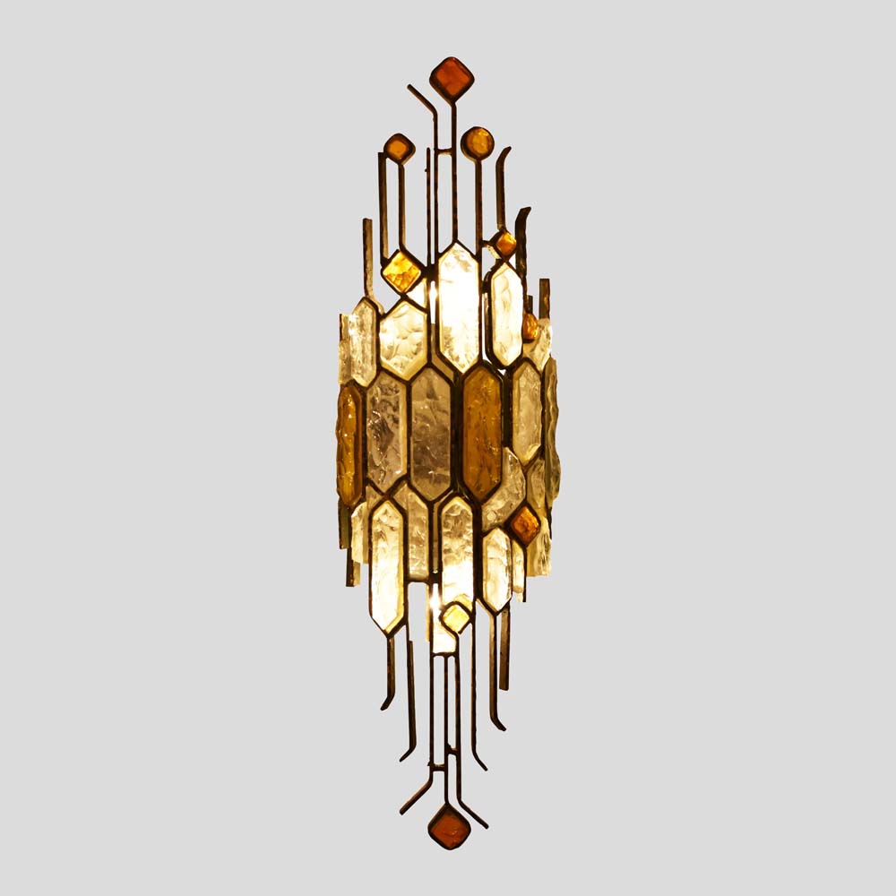 1970s Hammered glass single wall light by Longobard-FM1729-1 (2)