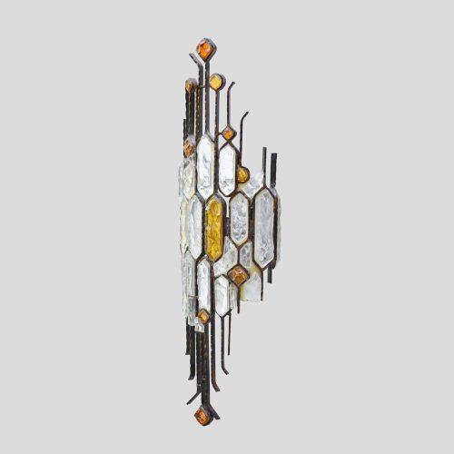 1970s Hammered glass single wall light by Longobard