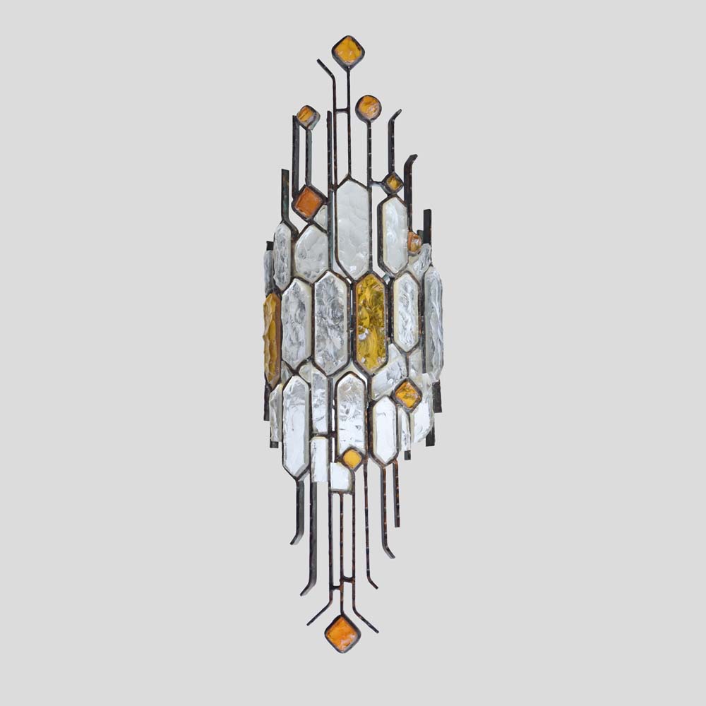 1970s Hammered glass single wall light by Longobard-FM1729-1