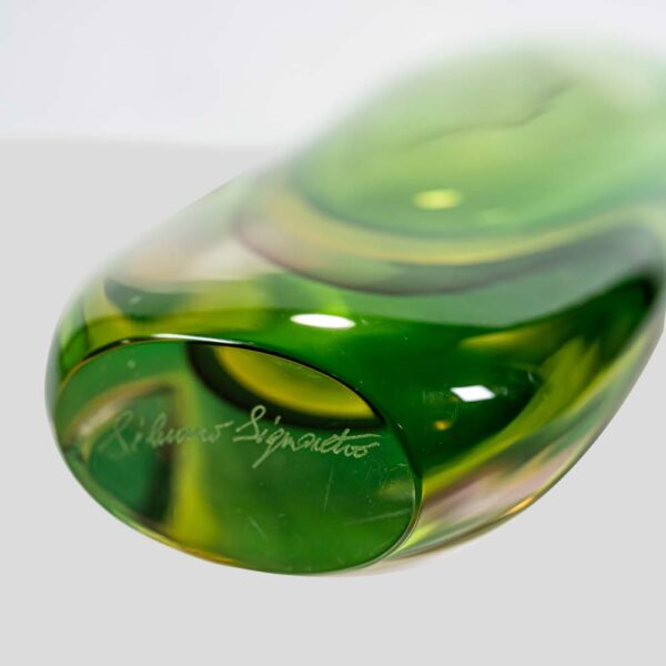 Green Yellow submerged art glass vase by Silvano Signoreto
