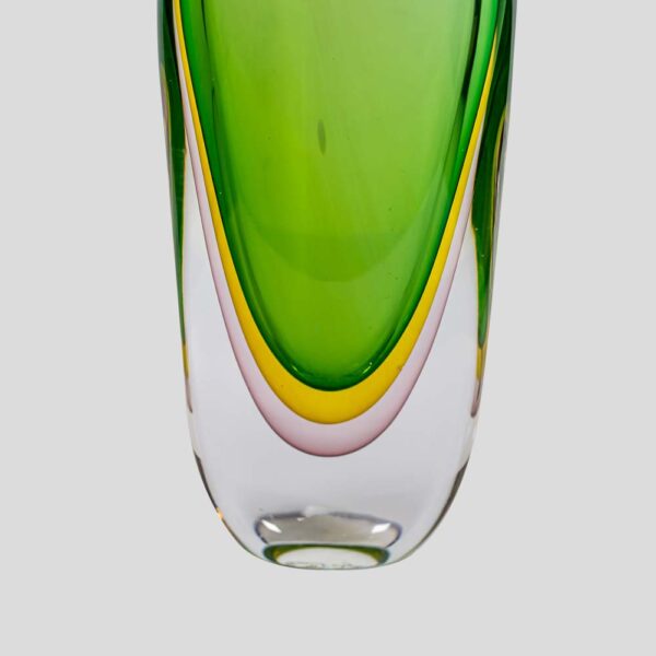 Green Yellow submerged art glass vase by Silvano Signoreto