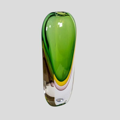 Green Yellow submerged art glass vase by Silvano Signoreto