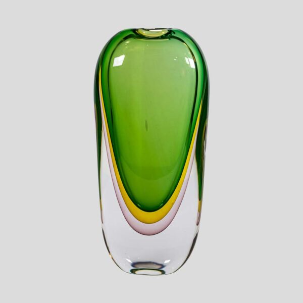 Green Yellow submerged art glass vase by Silvano Signoreto