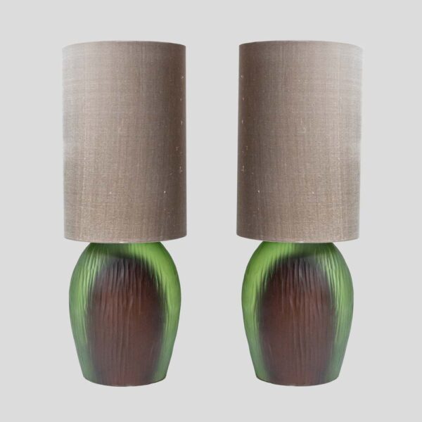 Pair of Murano mink green submerso Battuto table lamps