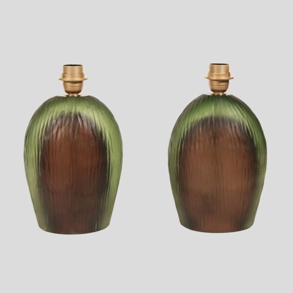 Pair of Murano mink green submerso Battuto table lamps