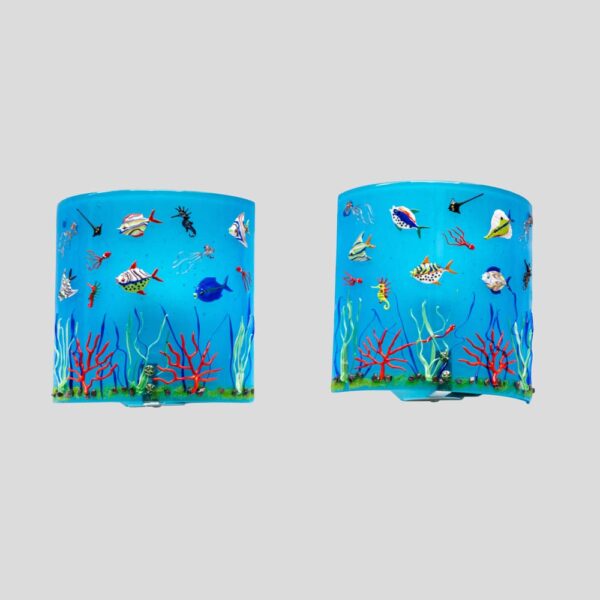 Pair of blue colour Murano glass aquarium wall lights