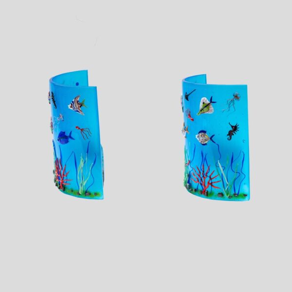 Pair of blue colour Murano glass aquarium wall lights