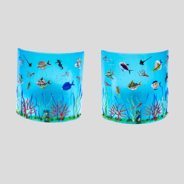Pair of blue colour Murano glass aquarium wall lights