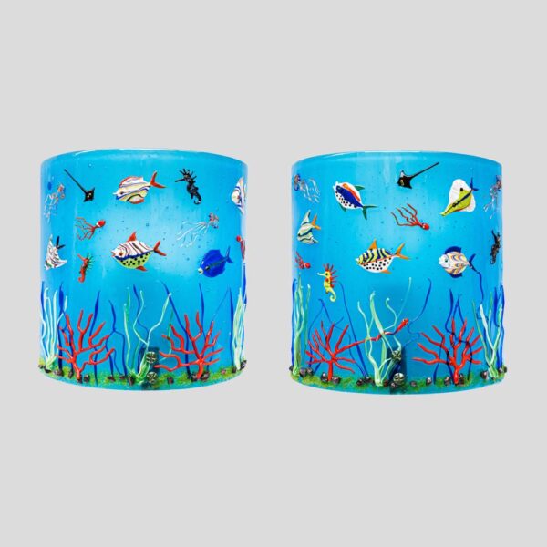 Pair of blue colour Murano glass aquarium wall lights