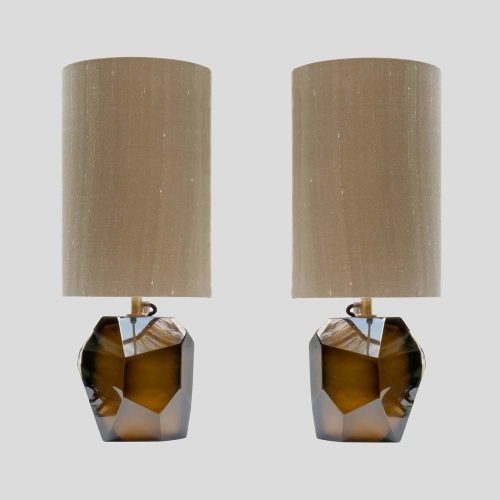 Pair of tobacco colour Murano Diamond Cut Faceted glass table lamps