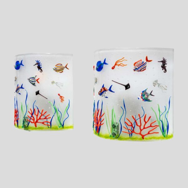 Pair of white colour Murano glass aquarium wall lights