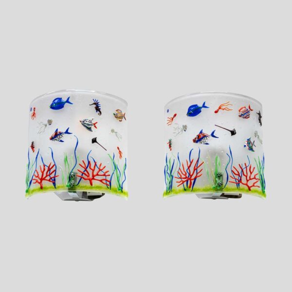 Pair of white colour Murano glass aquarium wall lights