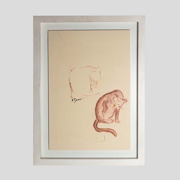 1940s French lithograph of a Study of cat