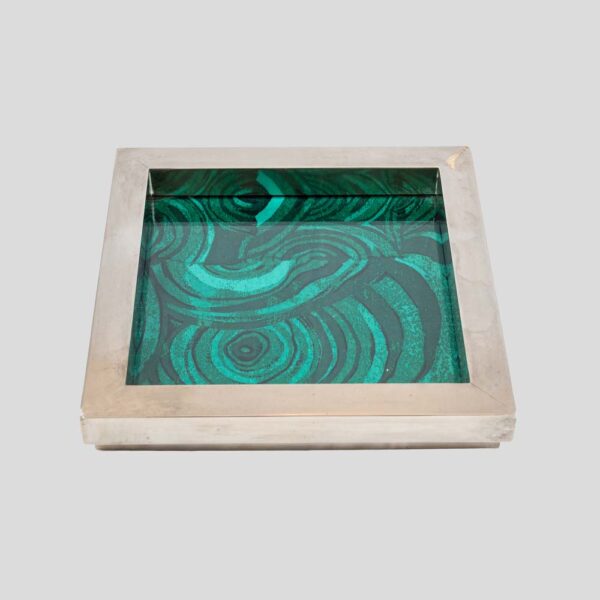 1970s silver plated square tray with Malachite silk printed