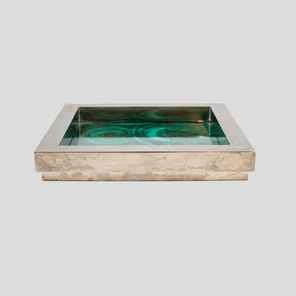 1970s silver plated square tray with Malachite silk printed